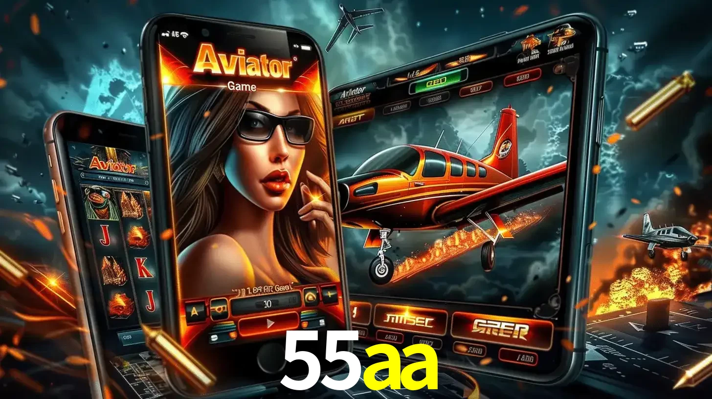 O popular jogo de apostas Aviator exibido em vários celulares e tablets, mostrando a interface emocionante e a ação de voo disponíveis para jogar agora no 55aa.