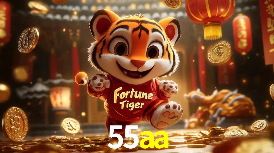 O alegre personagem do Fortune Tiger correndo sobre um caminho de moedas de ouro, simbolizando os grandes prêmios e a diversão do popular jogo de slot do 55aa.