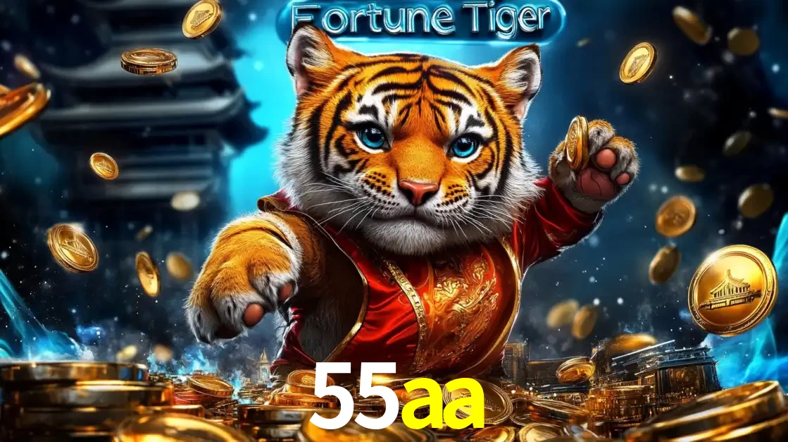 Imagem promocional do jogo de slot Fortune Tiger, com um tigre majestoso em traje tradicional cercado por uma fortuna em moedas de ouro, disponível agora no cassino 55aa.