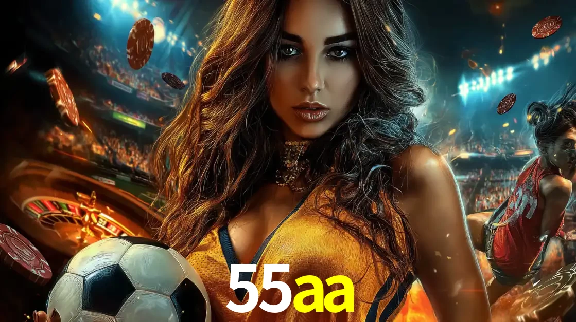Mulher segurando uma bola de futebol em uma montagem que mistura a paixão esportiva com a emoção da roleta de cassino, tudo disponível na plataforma 55aa.